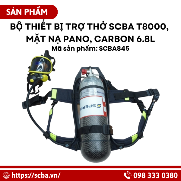 Bộ thiết bị trợ thở SCBA T8000, mặt nạ PANO, Carbon 6.8L
