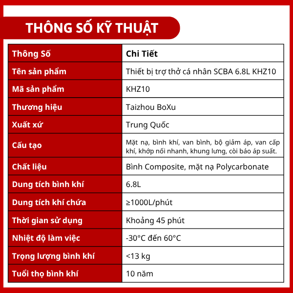 Thiết bị trợ thở cá nhân SCBA 6.8L KHZ10