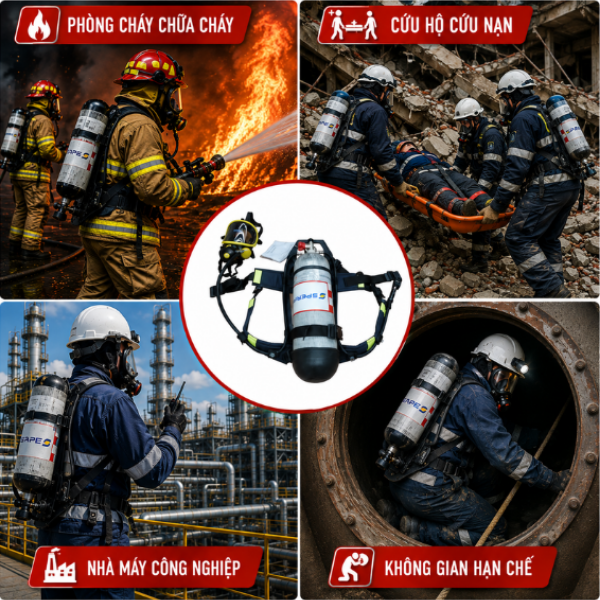 Bộ thiết bị trợ thở SCBA T8000, mặt nạ PANO, Carbon 6.8L