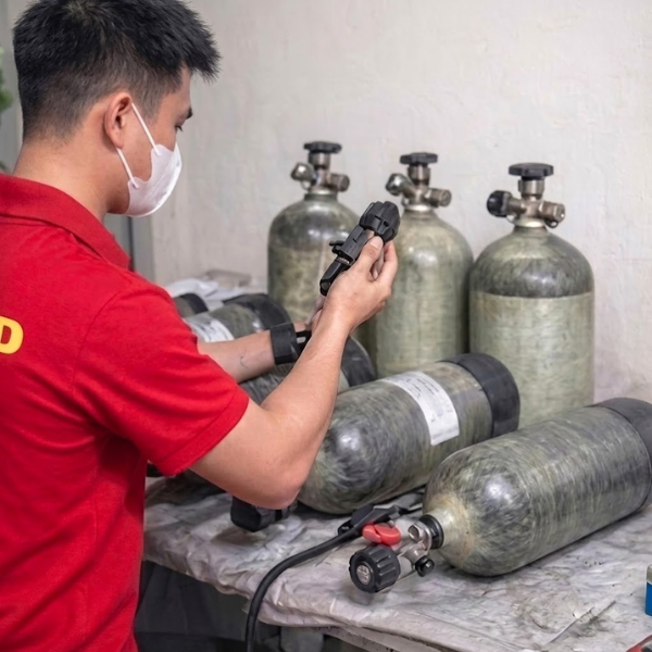 Bước 1: Tiếp nhận và kiểm tra bình khí