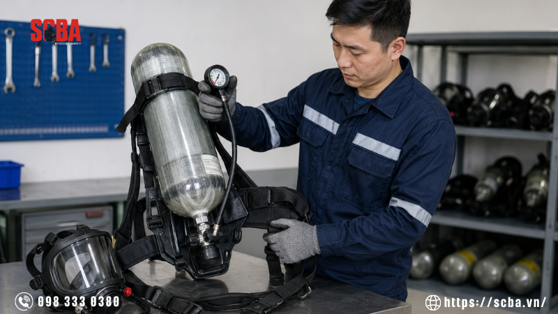 Kiểm tra tổng thể SCBA hầm kín trước khi tiến hành vệ sinh